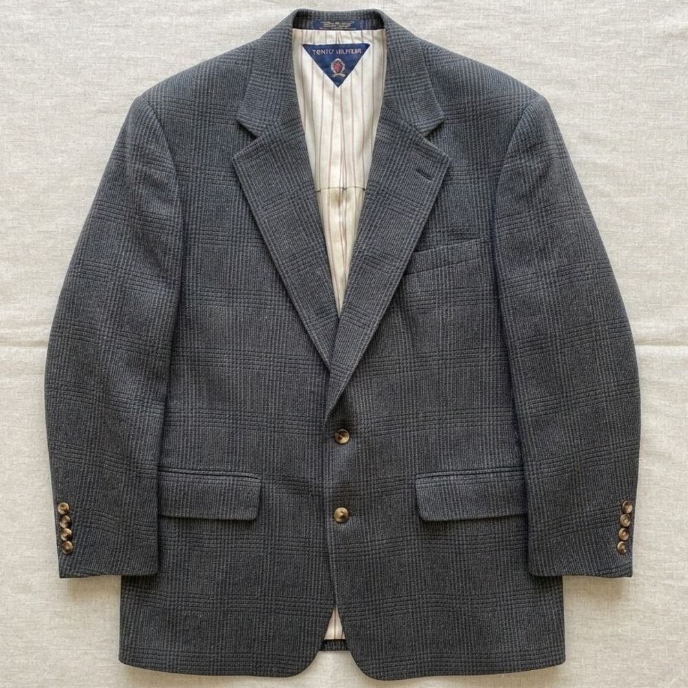 vtg made in usa Tommy Hilfiger brown 44r glen plaid Blazer Jacket Sport Coat